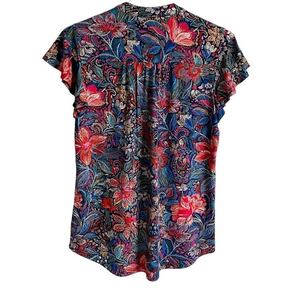 Juniper + Lime Dotted Floral Lace Up Short Sleeve Top Size Small - Picture 8 of 10